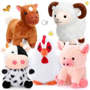 lot 787 image: Skylety 5 Pack Farm Plush Animals Set 10 Inches Plush Farm Stuffed Animals Barnyard Soft Pig Rooster Horse Sheep Cow Stuffed Toy for Birthday Party Favor (Sitting Style) - Retail $30
