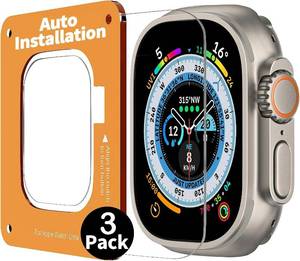lot 797 image: Smiling 3 Pack Screen Protector Compatible with Apple Watch Ultra 3Ultra 2Ultra 49mm and Auto-alignment Installation Frame, Anti-Scratch Tempered Glass Screen Protector, Bubble Free, Touch Sensitive - Retail $10