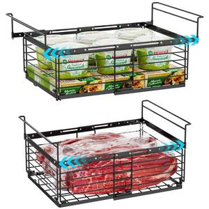lot 798 image: iSPECLE Freezer Organizer Bins for 10 to 20 Cu.Ft, 2 Pack Expandable Hanging Baskets Fit 17.5-22.6 Width, Metal Wire Storage Racks for Deep Freeze, Not for Upright, Black - Retail $33