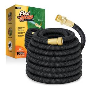 lot 801 image: Flexi Hose Lightweight Expandable Garden Hose, 100FT -Retractable Garden Hose, Water Hose - No-Kink Flexibility, 34 Inch Solid Brass Fittings and Double Latex Core - Retail $80