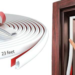 lot 803 image: White Rubber Weather Stripping Door Seal Strip, D Shape Door Rubber Weather Seal Strip, SelfAdhesive Weatherstripping Soundproofing Doors Sealing Strip for Windows (23 feet, White) - Retail $9