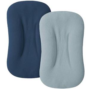 lot 820 image: MairMore Muslin Baby Cover for Newborn, Soft and Breathable 100% Cotton Lounger Slipcover Neutral, Pack of 2(Dark Blue) - Retail $22