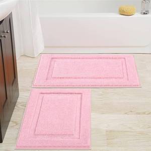 lot 823 image: SHACOS Pink Bathroom Rugs Sets 2 Piece 20x32 inch, Non Slip Washable Bath Rugs Microfiber Bath Mat, Soft Fluffy Absorbent Carpet for Bathroom Floor Shower Tub - Retail $29