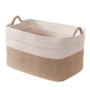 lot 824 image: Extra large laundry basket woven from natural cotton rope with handles storage blankets for living rome big decorative quilted baskets for clothes toys pillows hamper 24x16x14 whitebrown - Retail $38
