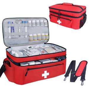 lot 842 image: ALSLEA First Aid Bag Empty Large Medical Bag with Shoulder Strap 16��x 9��� x 7�� Medicine Organizer Box Travel First Aid kit Emergency Supplies Storage Bag for Car, Home, Office, Outdoor (Red) - Retail $35