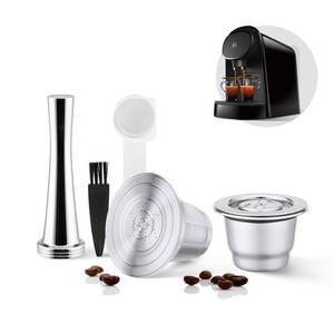 lot 850 image: HAILASRE 2 Pcs Reusable Stainless Steel Coffee Capsules Compatible with LOR Barista LM8012  60, Refillable Coffee Pods Metal Lor Espresso Pods with Tamper(Big & Small) - Retail $25