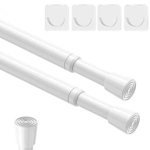 lot 857 image: AIZESI 2pcs Spring Tension Rods Adjustable 26 to 39 inch Small Tension Curtain Rod No Drilling Expandable Spring Loaded Curtain Rod,Suitable for Doors and Windows 28 to 36 inch, White - Retail $13