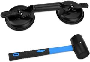 lot 858 image: FCHO Floor Gap Fixer Tool for Laminate Floor Gap Repair Include Suction Cup and Mallet (Cant use on scraped surface floor) - Retail $26