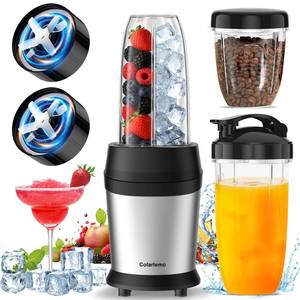 lot 859 image: Colarlemo 12-Piece Smoothie Blender Maker 25,000 RPM Personal Blender for Ice Crushing Smoothies & Frozen Drinks Nuts with 23oz, 32oz, 37oz Portable Cups Two 6-Leaf Stainless Steel Blades, Silver - Retail $50