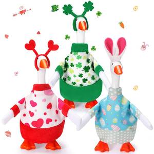 lot 860 image: OUTFITS ONLY Sunnymove 3 Sets Valentines Day Desk Goose Outfits St. Patricks Day Easter 7 Goose Costume with Heart Shamrock Bunny Hat(Classic Style) - Retail $22