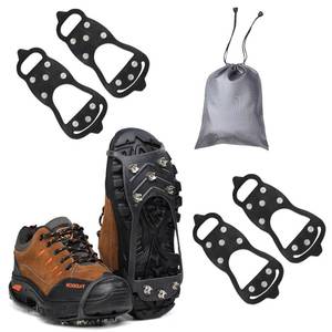 lot 867 image: LACE INN 2 Pair Universal Non Slip Gripper Spikes for Shoes, Durable Ice Snow Grips Traction Cleats with 8 Steel Studs Crampon for Walking On Snow and Ice (Large) - Retail $14