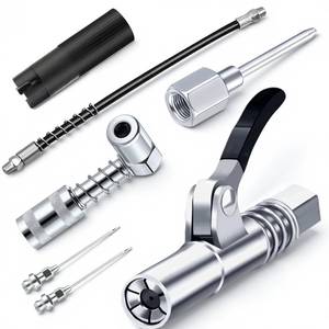 lot 875 image: Grease Gun Accessory Kit,includes Grease Needle Dispenser, 2pcs Grease Needle Nozzles, 90 Degree Grease Coupler Adapter with Sleeves, Grease Gun Coupler, 12 Inch Grease-Gun-Hose, Zerk Fitting Cleaner - Retail $15