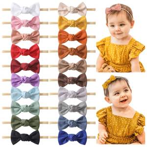 lot 878 image: Pre Owned jollybows 20PCS 3.2 Baby Girls Linen Headbands Hair Bows Stretchy Nylon Hairbands for Newborn Infant Toddler Hair Accessories - Retail $10