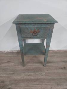 lot 16 image: Green Painted Wood Side Table with Drawer