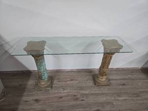 lot 22 image: Decorative Column Glass Console Table