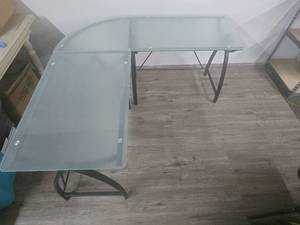 lot 54 image: Modern Frosted Glass Computer Desk with Black Metal Frame