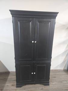 lot 63 image: Traditional Black Wood Armoire with Crown Molding
