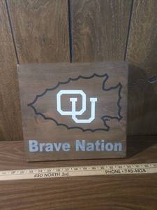 lot 91 image: Oklahoma Sooners Brave Nation Wooden Wall Art