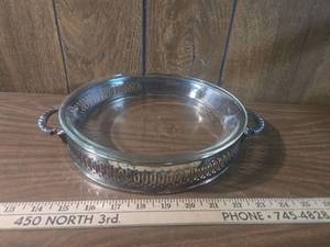 lot 131 image: Round  Pie Plate with Silver-Plated Holder
