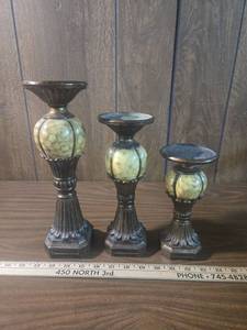 lot 138 image: Decorative Orb Candlesticks Set of 3