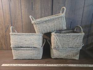 lot 212 image: Handwoven Seagrass Storage Baskets with Handles