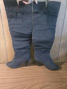 lot 221 image: Black Suede Over-Knee Boots