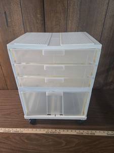 lot 251 image: 4-Drawer Plastic Storage Cart with Wheels
