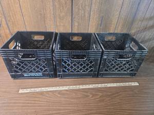 lot 282 image: Black Plastic Milk Crates - Set of 3