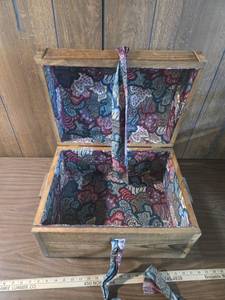 lot 285 image: Wooden Treasure Chest with Paisley Fabric Lining
