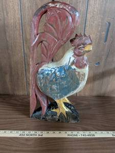 lot 308 image: Hand-Painted Wooden Rooster Figure