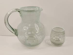lot 109 image: Mexican Art Glass Spiral Pitcher w Cup