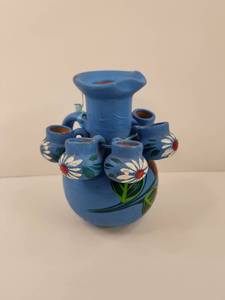 lot 118 image: Blue Clay Floral Folk Art Vase