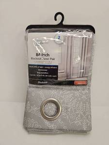 lot 130 image: Mainstays 84-Inch Gray Medallion Blackout Curtains
