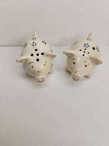 lot 148 image: Ceramic Pig Salt and Pepper Shakers with Blue Floral Design