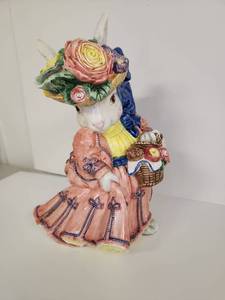 lot 153 image: Ceramic Garden Bunny Figurine with Floral Hat
