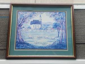 lot 209 image: Psalm 231 Religious Country Church Print 19x24