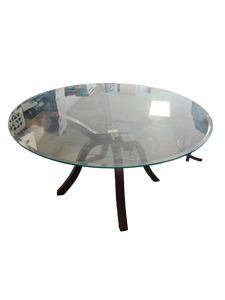lot 224 image: Contemporary Glass Kitchen Table with Curved Wood Base