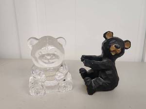 lot 256 image: Black Bear and Glass Bear Votive Holder