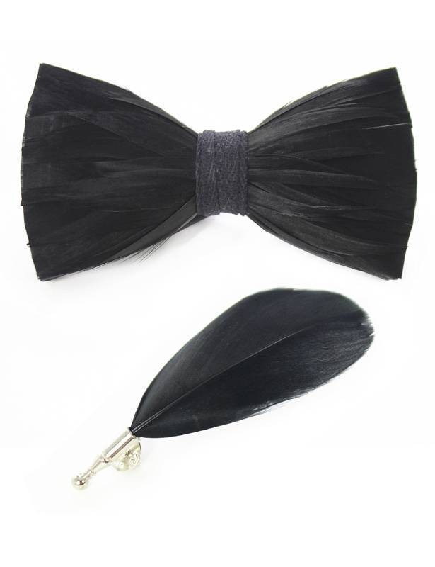 lot 53936 image: Mens Handmade Feather Pre-tied Bow tie and Brooch Set. - Retail $15