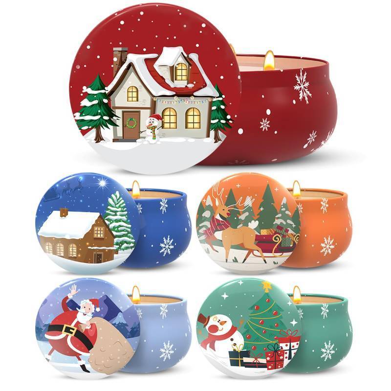 lot 61850 image: Scented Candles, Soy Wax Aromatherapy Candles, 1 Pack 13.5oz and 4 Pack 2.5 OZ Portable Tin Candles with Lid, Christmas Thanksgiving Candle Gifts Basket