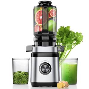 lot 25662 image: Juicer Machines, Cold Press Juicer with Wide Feed Chute, Slow Masticating Juicers for Whole Vegetables & Fruits, High Juice Yield, Easy to Clean, Large Auger, Light Silver - Retail $80