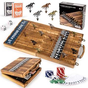 23 inches Horse Race Board Game with 11 Luxury Horses, Foldable Wood Horse Racing Board Game with 100 Pcs Chips,2 Dice and 2 Boxes of Cards, Vintage Color - Retail: $64