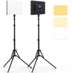 lot 25674 image: 2 Packs LED Video Light with 63 Tripod Stand, QEUOOIY 20W Bi-Color Photography Lighting Kit, Dimmable 2500-8500K Studio Conference Light, Built-in 8000mAh Battery for YouTubeTikTokVlogStreaming - Retail $90