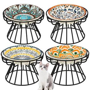 lot 25679 image: 8 Pcs Bohemia Elevated Cat Bowls Set Include 5.5 Inch Raised Cat Food Bowls 4 Wide Pet Dishes with 4 Anti Slip Stand Ceramic Food Dish Elevated Plate for Pets Water Feeding(Mandala)