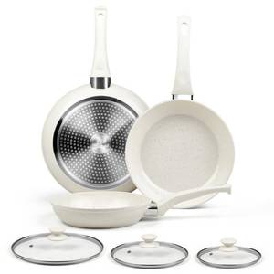 Ceramic Frying Pan Set with Lid - Non Stick Frying Pan with Lids, White Frying Pans Nonstick With Lid, Induction Skillet Set Egg Omelet Skillet Pan W/Lid, Healthy No Toxic Cookware Set, PFOA&PFAS Free - Retail: $70