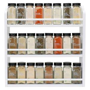 lot 25698 image: 3 Tier Bamboo Spice Rack, Spice Rack Organizer, Seasoning Jars Rack Shelf Spice Organizer for Kitchen Counter or Wall Mounting, Spice Storage Holder with handles, Jars Not Included, White - Retail $30
