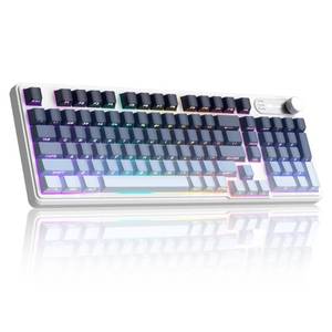 lot 25701 image: GK960 Wireless Gaming Keyboard, RGB Tri-Mode WiredBT2.4G Creamy Keyboard with Number Pad, 4000mAh Battery, Knob Control, Side Printed Keycaps, 19-Key Anti-Ghosting for WinMac (Black & Blue) - Retail $40