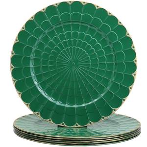 lot 25707 image: Green Chargers Plates Set of 6, Plastic Decorative Charge Plates for Dinner, Table Setting, Holiday, Thanksgiving, Christmas - Retail $36
