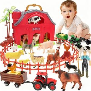 lot 25710 image: Farm Animals Big Red Barn Toy for 1 2 3 4 5 Years Old Toddlers, Kids Farm Figures Fence Playset with Tractor, Preschool Montessori Learning Toys, Christmas Birthday Easter Gift for Boys Girls - Retail $26