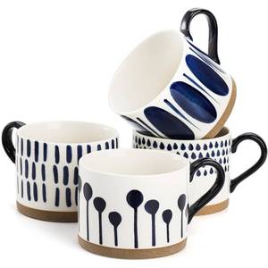 lot 25711 image: Set of 4 Large Ceramic Coffee Mugs, 15 Oz Hand Painted Coffee Cups with Handles, Vintage Glazed Porcelain Soup Mugs for Tea, Hot or Cold Drinks, Best Gifts for Birthday, Thanksgiving, Christmas - Retail $24